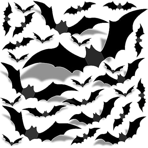 Halloween 3D Bats Decorations, 72PCS 5 Sizes Bats Wall Decor, Realistic PVC Scary Black Bat Stickers for Halloween Decor Halloween Party Supplies Home Indoor Window Door DIY Decoration Cover