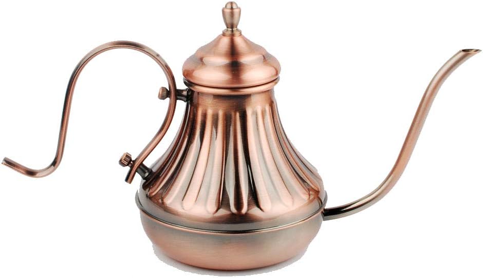 NWFashion Copper Pour Oven Coffee Kettle Gooseneck and Narrow Spout Electric Drip Stove Top Tea Pot (650ml)