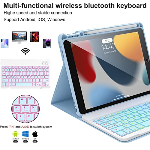 Ipad Case Keyboard - Ipad 9Th Generation Case With Keyboard,Keyboard Case For Ipad 10.2 9Th/8Th/7Th Gen,7 Color Backlit Removable Bluetooth Wireless Keyboard -Pencil Holder -Tablet Keybaord Case #TOP4