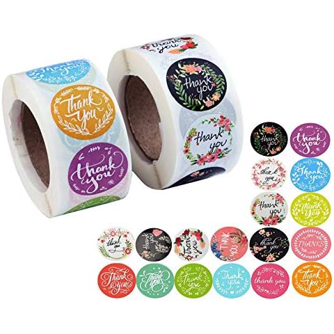 2 Rolls of self-Adhesive Thank You Labels with 18 Designs, self-Adhesive Thank You Labels, Commercial Packaging and envelopes. 500 Stickers per roll, 1 inch. Cover