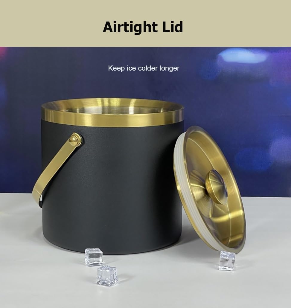 Cubo de hielo de acero inoxidable de doble pared de 1,4 x 2,3 l que mantiene el hielo congelado durante más tiempo. Contenedor de hielo con tapa hermética for bar, restaurante y hogar.(Oranje,1.4L)