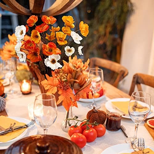RelatoHolife 6Pcs Orange Artificial Flower Poppies 59cm Silk Poppy Flowers Long Stem Artificial Flowers for Winter Indoor Home Kitchen Garden Wedding Outdoor Holiday Table Centerpieces