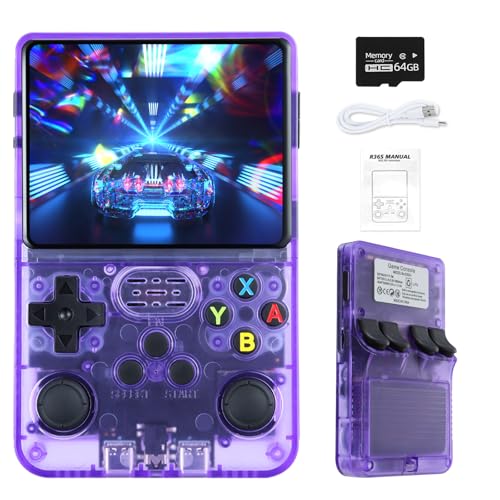 R36S Retro Handheld Video Game Console, Forlarme 3.5Inch IPS Screen Video Player 64g TF Card 10,000+ Games Retro Handheld Game Console, With Open Source Linux System-Purple