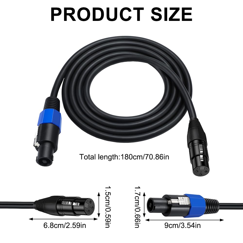 Câble Speakon Vers XLR Femelle 3 Broches 1,8 M - 18 AWG Avec Verrou Quick Lock - Qualité Pro Audio DJ Scène
