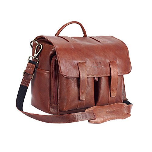 4V Design Luca - Bolsa Messenger para cámara en Cuero (Ultra-Grip, Compartimento extraíble con 4 separadores) Color marrón