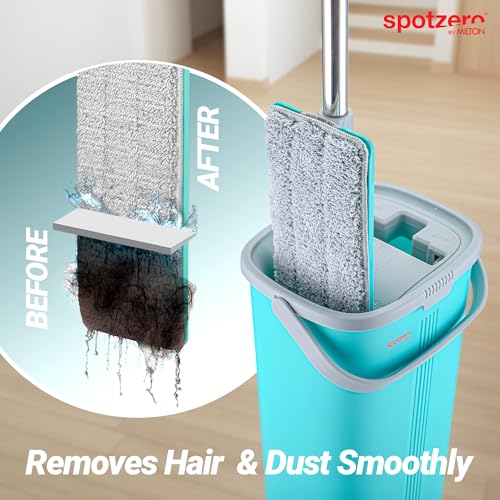 Image of Spotzero By Milton 2-1 Flat Mop I Wash and Dry Chamber I Flexible Head I Premium 4X Absorbent Microfiber Refills I Floor Plus Wall Mop I Long Handle I Compact- Lightweight I 5 Litre