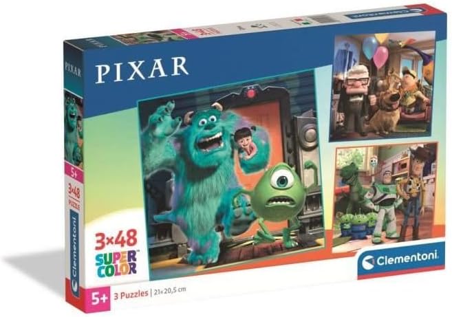 Clementoni - 25065 Children's Puzzle 3 x 48 Pieces Supercolor, for Children 5+ Years, Disney Pixar Illustrations, Gift Idea, Made in Italy, 32 x 22 cm, 25065