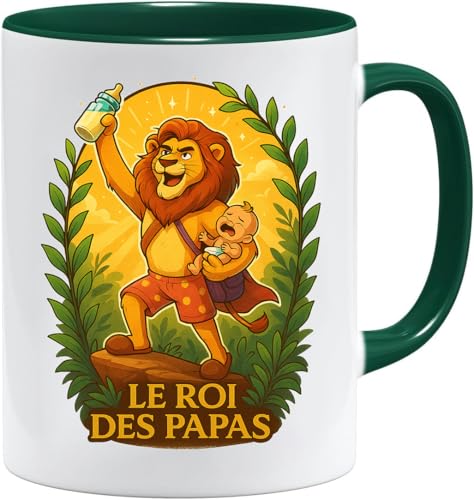 JungleMug – Cadeau fête des pères papa | Mug Le Roi des Papas lion humour dessin animé | Tasse rigolote papa bébé roi du foyer | Idée cadeau homme...