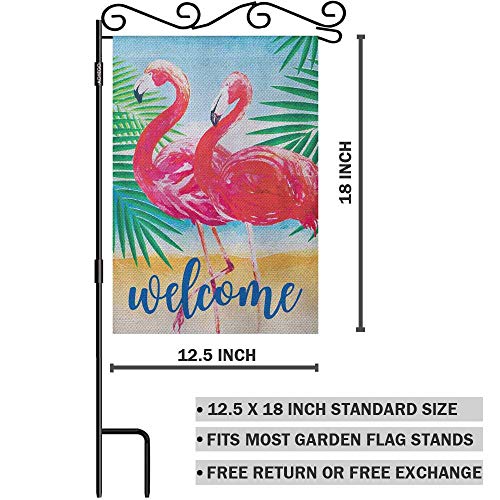 Aoyego Seasonal Accents Flamingo Garden Yard Flag 12.5"X 18" Double Sided Polyester Watercolor Two Flamingos On The Beach House Flag Banners For Patio Lawn Outdoor Home Decor #TOP1