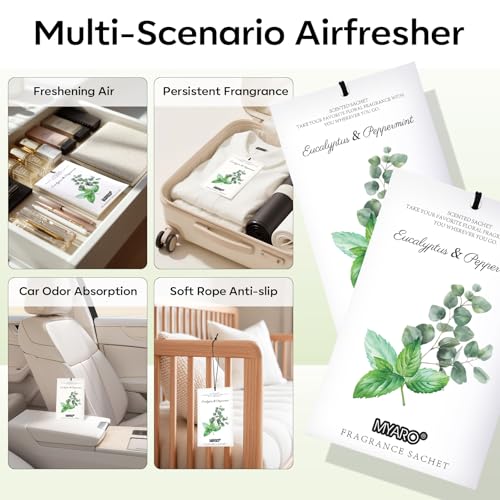 Image of MYARO 12 Packs Eucalyptus Mint Scented Sachets for Drawer and Closet, Long-Lasting Closet Sachet Bags Drawer Deodorizers Fresh Scents, Home Fragrance Air Freshener