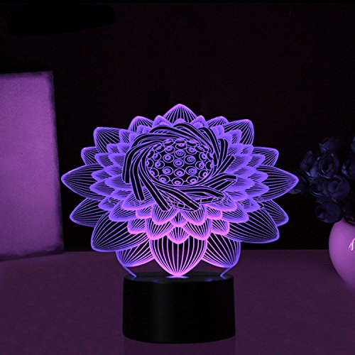 Molly Hieson 3D Lotus Flower Night Light Touch Switch Table Desk Optical Illusion Lamps 7 Color Changing Lights Led Table Lamp Xmas Home Love Birthday Children Kids Decor Toy Gift #TOP2