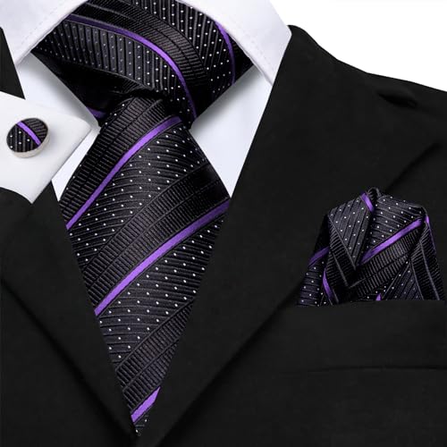 Image of Hi-Tie Men Ties Sets Silk Stripe Paisley Necktie Pocket Square Cufflinks for Business Wedding