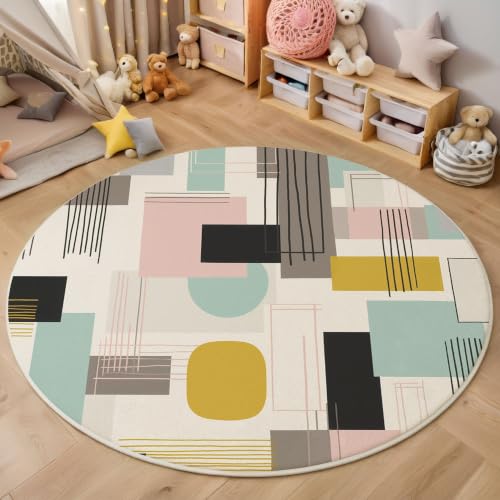 Tapis rond géométrie abstraite 160cm : la solution design et lavable