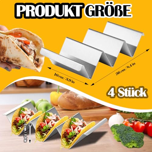 qhklew Taco Halter, Halter Ständer in Wellenform, 4 PACK Tortilla Halter mit Haltegriffen, Spülmaschinenfest & Backofenfest aus Edelstahl, für Halten Tacos, Sandwiches, Hot Dogs und Pfannkuche
