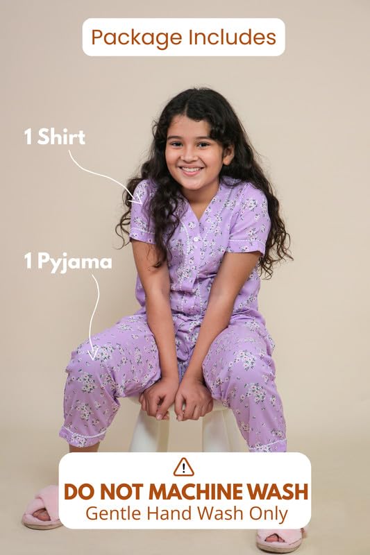 Image of Tweeny Mini Kids Girls Night Suit | Sleepwear | Nightwear | Nightdress Summer Half Sleeve Shirt with Pyjama Combo Set