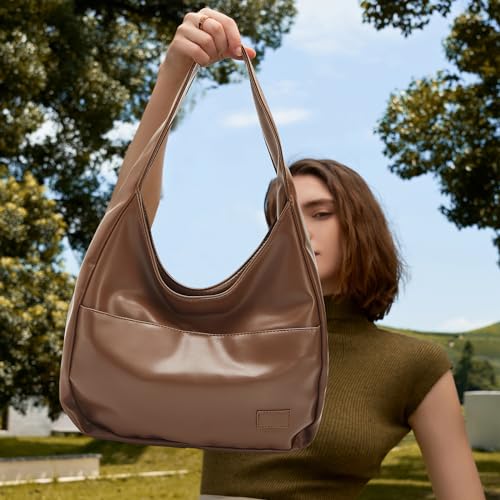 Image of FOXLOVER Sleek PU Hobo Shoulder Bag with Magnetic Closure for Daily Use, Brown