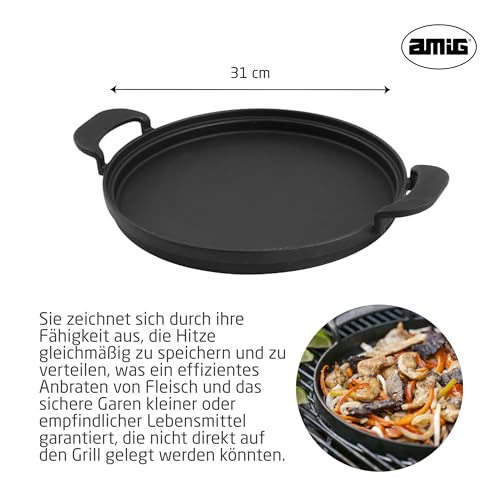 Amig - Gusseisenpfanne - Ø31 cm - Gleichmäßige Wärmeverteilung und hohe Widerstandsfähigkeit - Für Kohle- oder Gasgrills - Mod. AM39