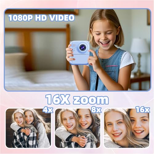 Image of Instant Print Camera for Kids, 1080P Video Camera with 3 Print Rolls | 32GB Card & Cute Cover, Gift for Girls Boys Age 3-12, Toddler Digital Camera with Games, Filters, Music - Blue