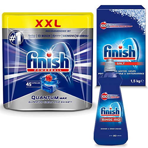 Finish Kit Quantum MAX 45 stuks - [S] Starter Kit - Kit voor het reinigen van vaatwassers - Vaatwassertabs + zout + wasmachinetafel
