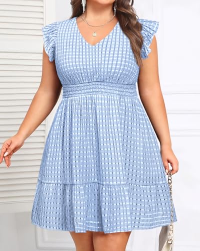 Image of Talisea Women's Plus Size Summer Dress - Casual V-Neck Flutter Sleeves A-Line Short Sun Dress with Pockets for Beach Vacation