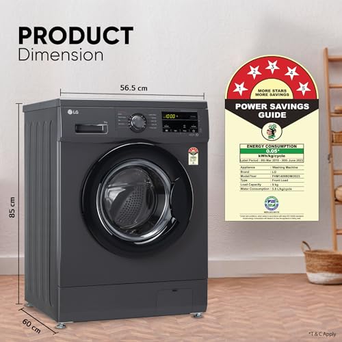 Image of LG 9 Kg 5 Star Direct Drive Technology, Steam Wash, 6 Motion DD, Smart Diagnosis, Fully-Automatic Front Load Washing Machine (FHM1409BDM, Allergy Care, In-Built Heater, Touch Panel, Middle Black)