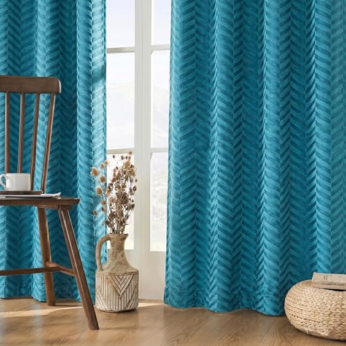 Image of IVAZA Premium Velvet Chevron Pattern 80% Blackout Curtains - Insulated Heavy Blackout Opaques,Modern Parde for Living Room Bedroom|Home Office Door- 8 Feet (Pack of 2) Chevron Turquoise