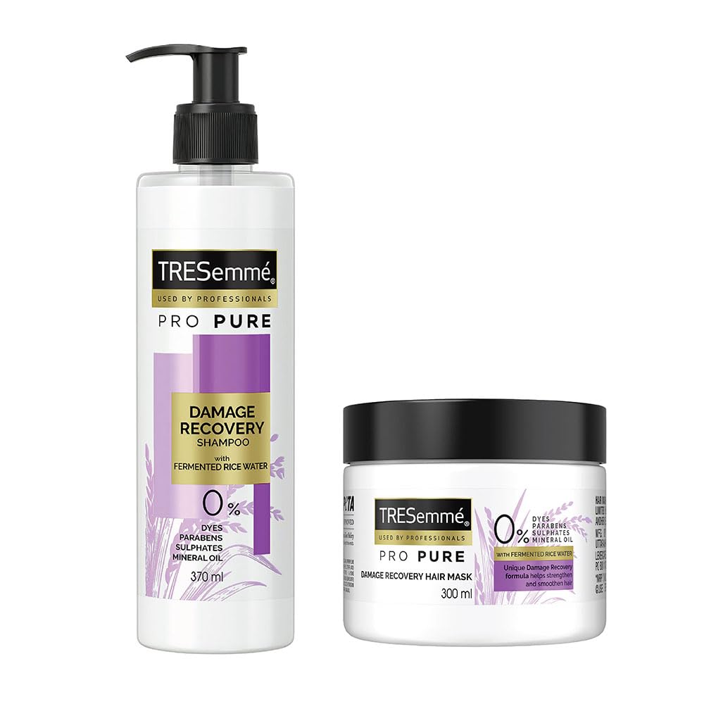 TRESemme Pro Pure Damage Recovery Deep Conditioning Kit with Fermented Rice Water, Sulphate Free & Paraben Free, for Damaged Hair - 370ml Shampoo and 300ml Mask