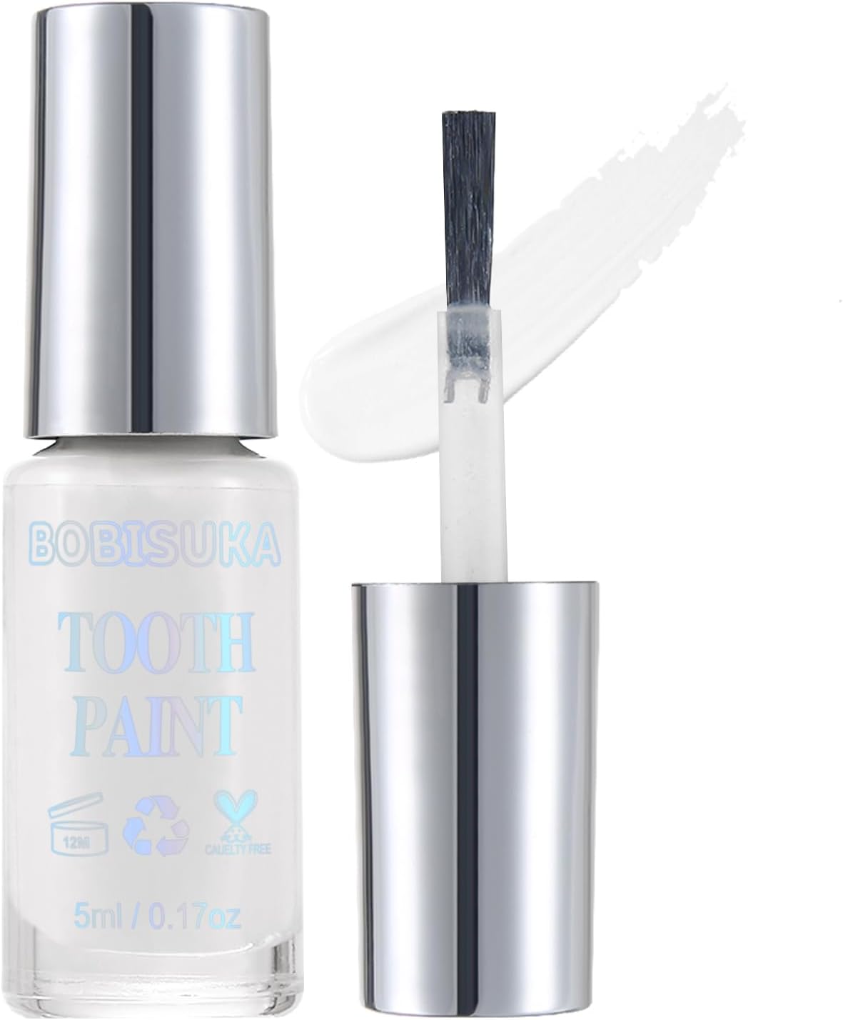 BOBISUKA White Tooth Paint - Instant Bright White Costumed Teeth Makeup - No Streak, Safe, Long Last FX Paint - Perfect for Cosplay, Halloween, Theater, Special Effects (5 ml)