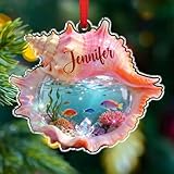 Sea Shell Shaped Acrylic Ornament, Personalized Seashell Christmas Ornament, Sea Shell Animal Underwater Holiday Keepsake, Custom Name Seashell Ornaments for Xmas Tree, Gift for Sea Animal Lovers