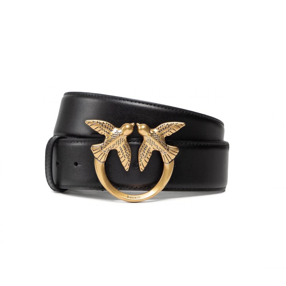 Pinko Love Berry H4 Belt Vitello Set Cintura,​Z99Q_nero-​Antique Gold, S Donna