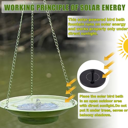 Image of 30 inch H*12.4 inch W Solar Fountain Hanging Bird Bath,Hanging Bird Fountain | Metal Bird Bath Bubbler,Outdoor Bird Bath Bowl, for Outdoors Garden Patio Decor.