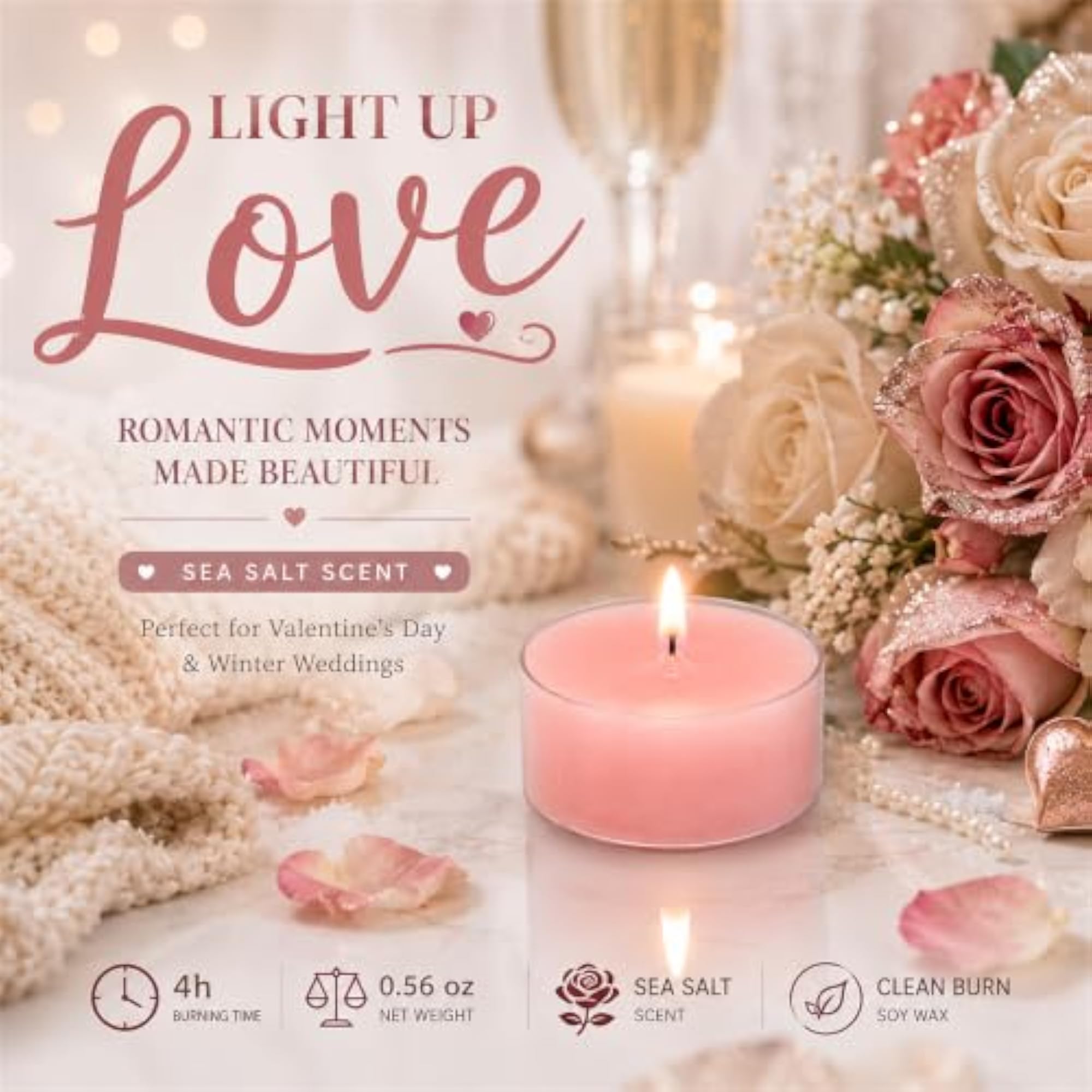 Pink Ombre Scented Tea Light Candles, 24 Pack, Gift for Her