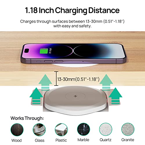 Image of KPON Invisible Wireless Charger, 30mm Under Table Wireless Charger Mat,Furniture Desk Wireless Charging Station for iPhone 15 /14 /13 /12 /11 /Pro Max / /Google Pixel /Samsung /LG /Earbuds (with Adapter)-White