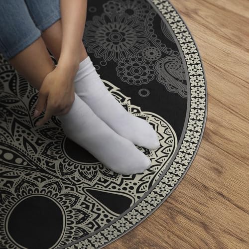 Tapis vinyle ø140 cm rond maison deco résistant à la rayure de sol en PVC durable - 5
