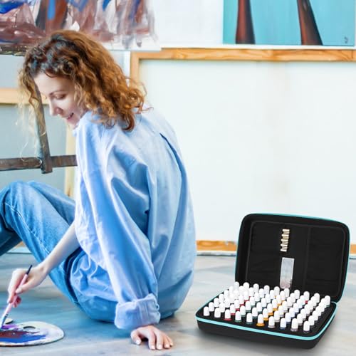 Image of ELLDOO Alcohol Ink Storage Carry Case, Fits up to 70 Bottles, Alcohol Ink Case Miniature Paint Carry Organizer for Ink and Paints with Foam Insert and Inner Storage Pocket, Blue (Ink not Included)