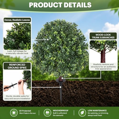26.5" Artificial Boxwood Topiary Balls Set of 2, UV Resistant Porch Decor - image 4