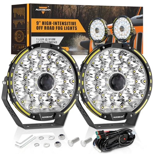 Auxbeam Round LED Driving Light, 360 Pro Series 9 Inch Offroad Spotlights 270W 37776LM Super Bright Off Road Light Bar, Spot Flood Combo Beam Ditch Lights for Truck Jeep ATV UTV, 2 Years War