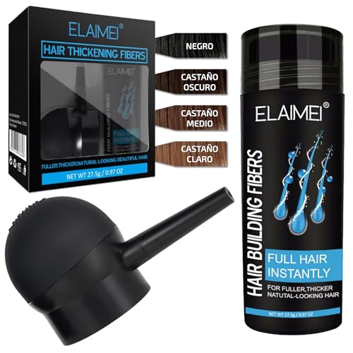 Fibras Capilares Profesionales COLOR CASTAÑO OSCURO + Aplicador para Volumen y Espesor. Aplicador + Fibras Capilares Castaño Oscuro, Solución Instantánea para Pérdida de Cabello