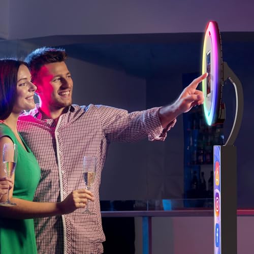 Image of JIYANG Portable Photo Booth Compatible with Any Ipad,Photo Booth Stand Shell with ChackTok PhotoBooth VIP Member and Flight Case,Free Custom Logo,Perfect for Parties,Wedding and Events(Black)