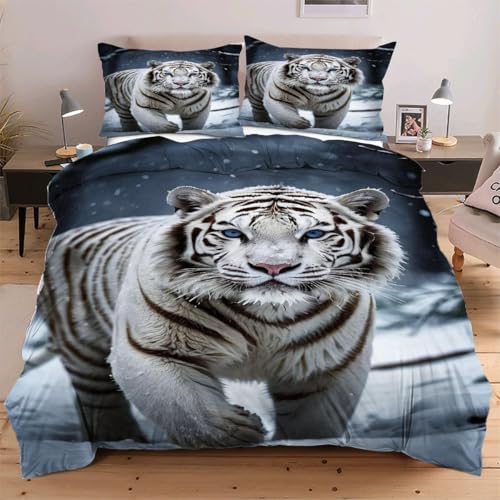 Nuphtun Juego de Funda Nórdica 135x200 cm Tigre, Tejido de Microfibra Ultra Suave y Transpirable Habitaciones Juveniles, Fácil Cuidado y Secado Rápido W69