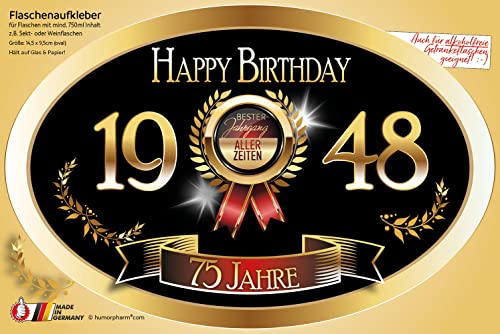 "Beste jaargang - 75 jaar - Happy Birthday" sticker champagnefles wijnfles zelfklevend - Image 3