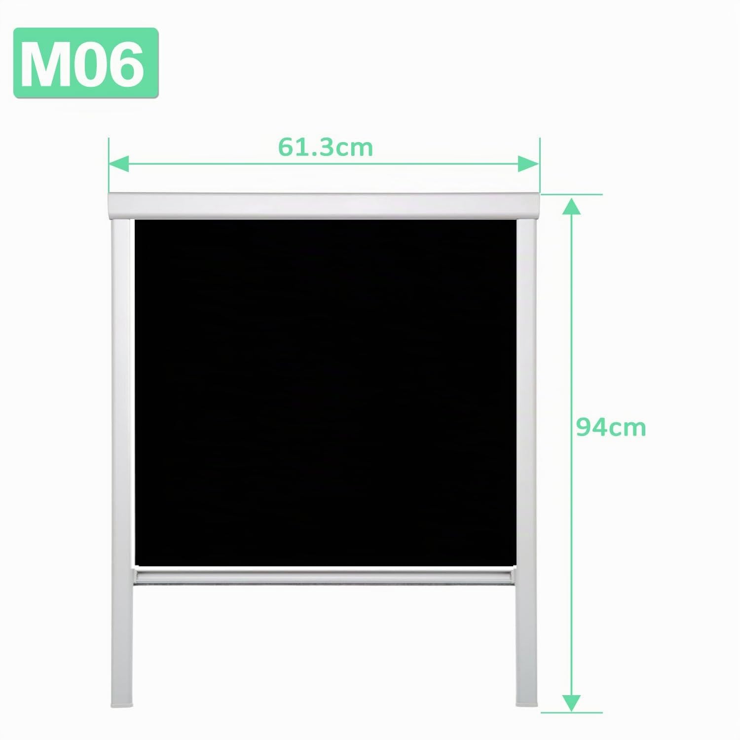Tenda avvolgibile termica oscurante per finestre sul tetto, con guida, cornice in alluminio, nera, tenda per finestra da tetto, per M06 (dimensione della finestra: 61,3 x 94 cm)