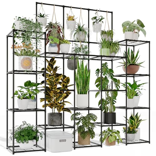GENTINGBRO Metal Plant Stand Outdoor 63 Tall Plant Shelf for Plants 14-Tier Large Plant Sheves for Indoor Plants Living Room Heavy Duty Rack Garden Balcony Patio Hanging Planter