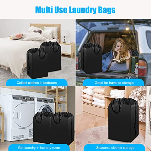 Extra Large Travel Laundry Bag With Handles And Drawstring Closure, Heavy Duty Machine Washable Dirty Clothes Storage Organizer, Square Base Fit Laundry Hamper Or Basket (Black, 2 Pack) #TOP6