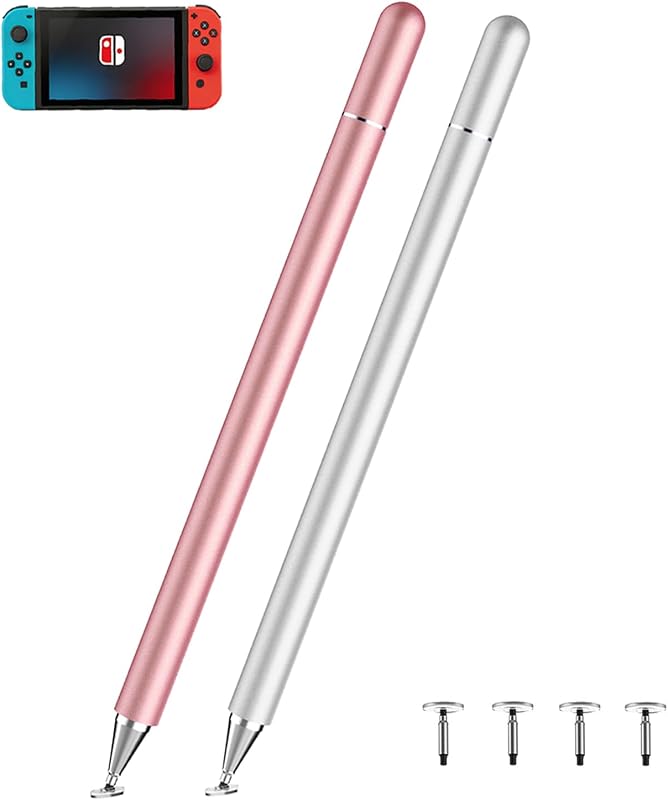Stylus Pen for Touchscreen, Kenkor 2 in 1 Active iPad Pencil - Pink+ Silver | Active Stylus Pen for Nintendo Switch 2/ iPad/iPhone/Android/Samsung Galaxy/Huawei/Lenovo/Microsoft Surface, Touchscreens Pen