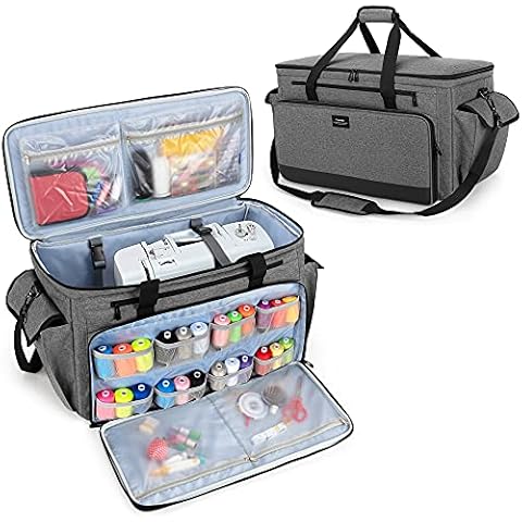 CURMIO Sewing and Embroidery Machine Carrying Case, Universal Tote Bag with Removable Cushion Pad Compatible for Brother SE600, SE630, PE535 Embroidery Machine and Accessories, Gray, Bag Only Cover