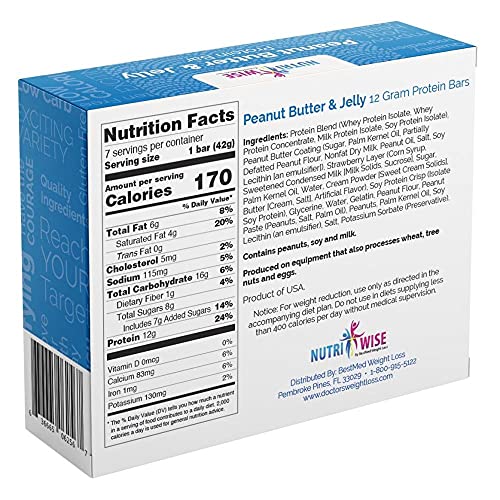 Nutriwise - Peanut Butter & Jelly Bars | Gluten Free Diet Nutrition Bars | High Protein, Low Fat, Cholesterol Free (7/Box) #TOP1