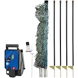 Premier 1 PoultryNet® Plus, 48'H x 100'L Electric Fence Starter Kit | Extra Line Posts to Reduce Sag | Includes: Solar Energizer, FiberTuff™ Support Posts and Tester | Green/Black