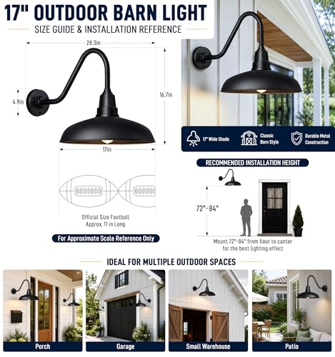 Acoji 17" Outdoor Barn Lights, 2-Pack Black Gooseneck Wall Light by Acoji - Used condition - Image 6