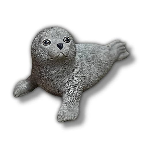 Painted Seal Pup Concrete Animal Statue Outdoor Seal Pup Figure Sea Animal Gift Backyard Art Laying Seal Animal Home Decor